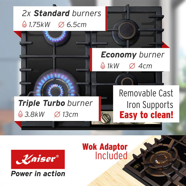 Empire 60cm Turbo Gas Hob (Black) - Image 3