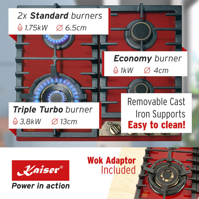 Empire 60cm Turbo Gas Hob (Bordeaux Red) - Image 3