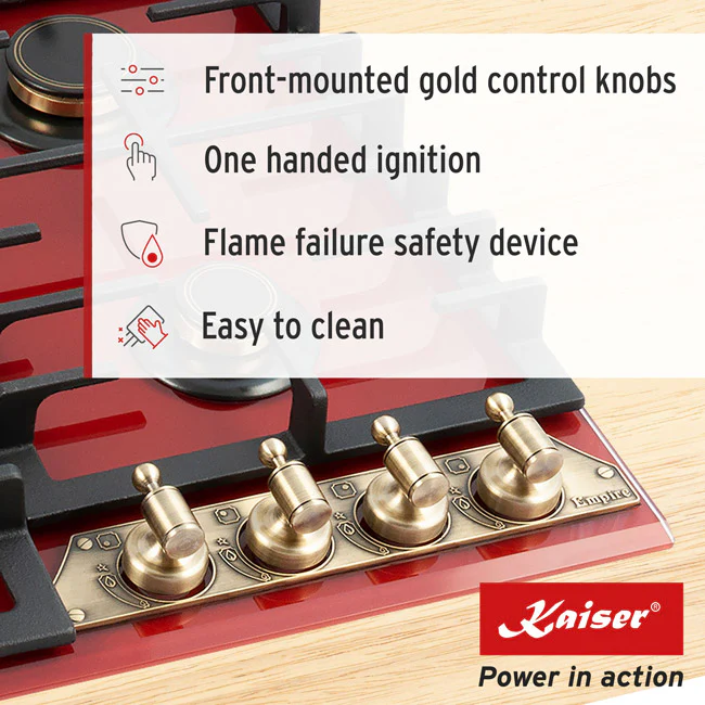 Empire 60cm Turbo Gas Hob (Bordeaux Red) - Image 5