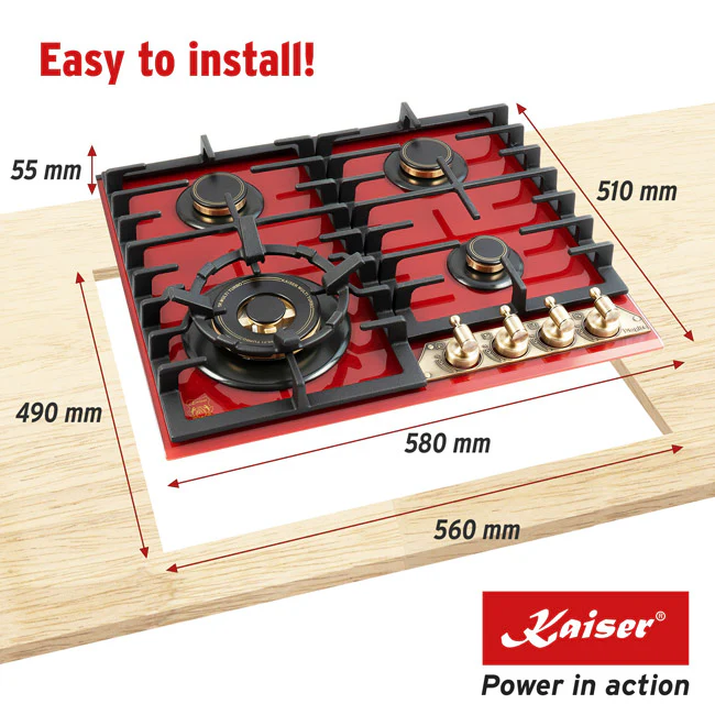 Empire 60cm Turbo Gas Hob (Bordeaux Red) - Image 6