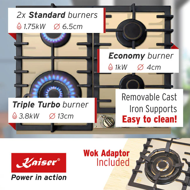 Empire 60cm Turbo Gas Hob (Ivory) - Image 3