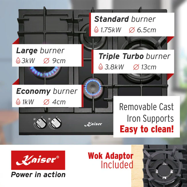 Grand Chef 60cm Gas Hob (Black) - Image 3